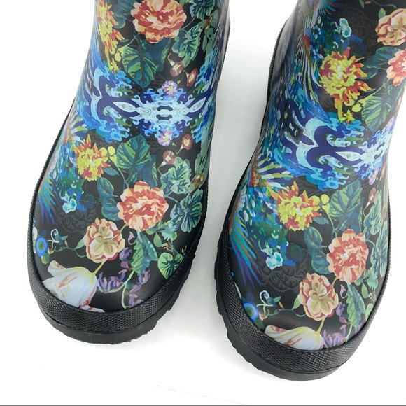Johnny Was Black Floral Print Dreamers Rainboot - Picture 4 of 10